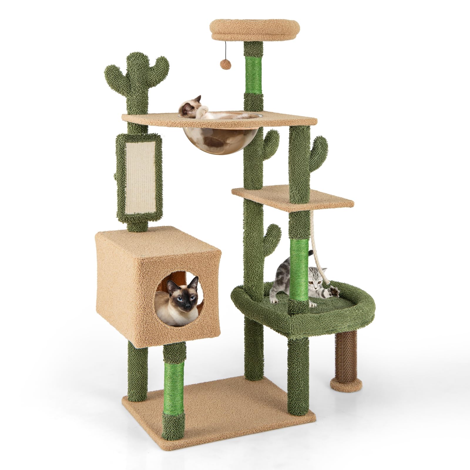 Arbre à chat Tangkula en forme de cactus, tour pour chat de 150 cm avec poteaux à griffer en sisal